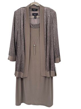 R&M Richards Woman Sleeveless Taupe Dress Textured Mesh Jacket size 16W New